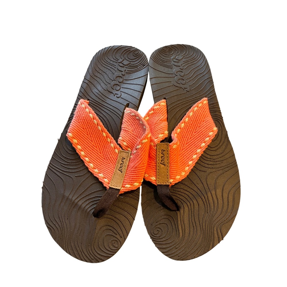 Reef Womens Flip Flop Sandals Coral Orange Woven Straps Brown Footbed Size 8